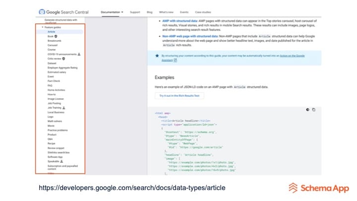 Structured Data Google Developer Articles